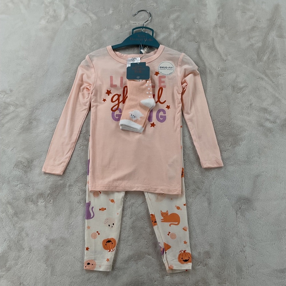 Tres Beau et Belle Kids Bamboo Pajama Set Pink Little Ghoul Gang Halloween 2T - Picture 2 of 6